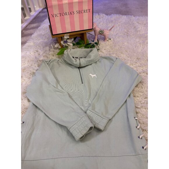 Victorias Secret Pink Quarter-Zip Pullover Sweatshirt Size S Teal - Picture 6 of 16